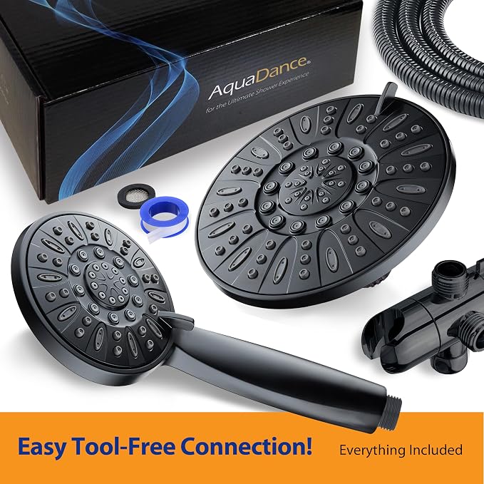AquaDance for California - 7" Premium High Pressure 3-Way Rainfall Combo for Best of Both Worlds - Luxury 6-Setting Rain Showerhead and Hand Held Shower Separately or Together - Matte Black Finish