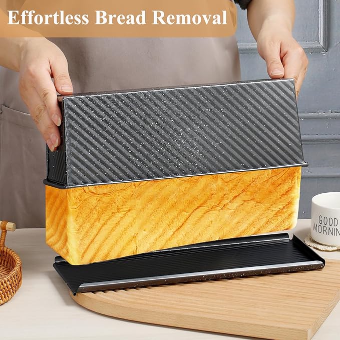SS&CC Pullman Loaf Pan with Lid 13x4 | 2.2lb Carbon Steel Bread Pan for Homemade Sourdough & Sandwich Bread | Nonstick Bakeware, Heavy Duty & Easy Clean (Black, 2.2lb)