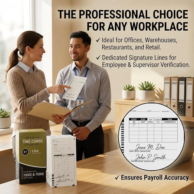 100 Time Cards Compatible with Lathem 7000E and 7500E Time Clocks