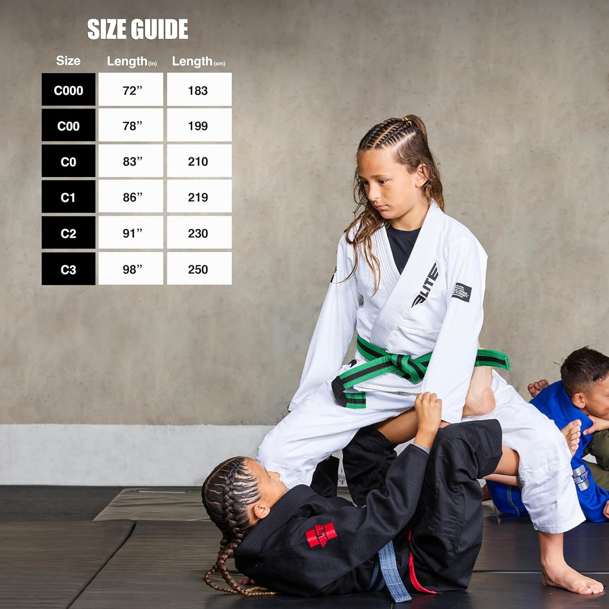 Elite Sports Kids Brazilian Jiu Jitsu Belts Preshurunk Martial Arts Youth BJJ Belts for Girls & Boys with BJJ Ranking Stripes
