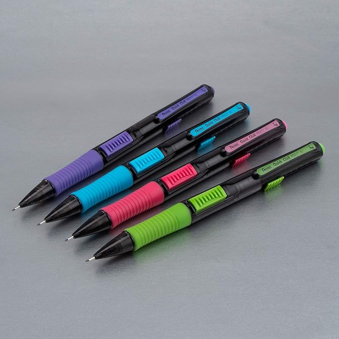 Pentel QUICK CLICK Pop Mechanical Pencil, (0.7mm) Medium 2B Lead, Black Barrel w/Sky Blue Trim Box of 12 (PD217AS)
