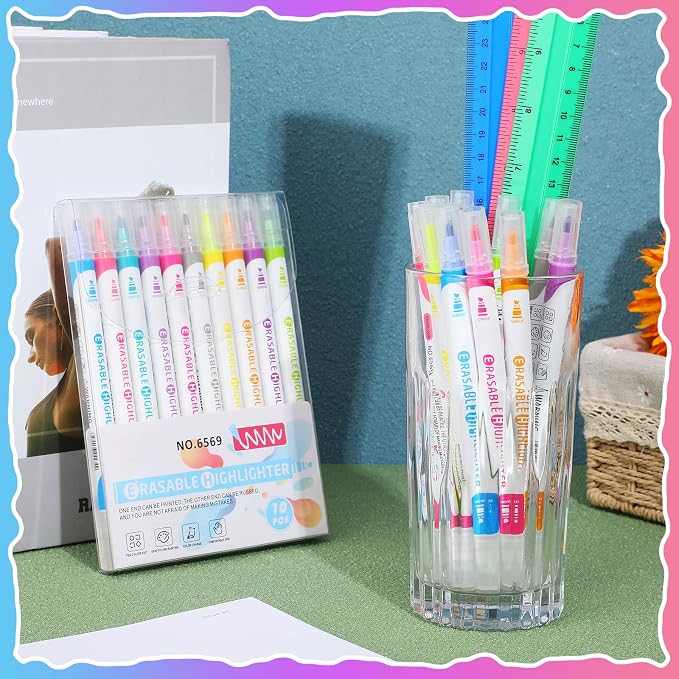 Zhehao 20 Pcs Erasable Highlighters Set, 10 Assorted Pastel Colors