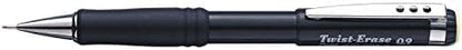Pentel Mechanical Pencil 0.9 mm Twist Erase III, Twist Up Eraser, Pre-Loaded Super Hi-Polymer HB Lead, Black Barrel, 3-Pack