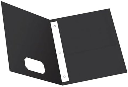Oxford Two-Pocket Folders w/Fasteners, Black, Letter Size, 25 per Box (57706)