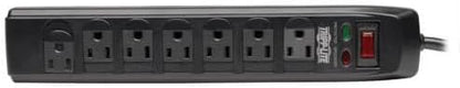 Tripp Lite 7 Right Angle Outlet Surge Protector Power Strip, 6ft. Cord, Right Angle Plug, 1440 Joules, Tel/Modem Protection, Safety Covers, 50K Insurance & (TLP706TELC) Black