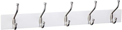 Amazon Basics Rectangular Farmhouse Wall-Mounted Coat Rack for Entryway and Bedroom, Storage Organizer, 5 Hooks, White