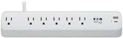 Eaton Tripp Lite Series Desk Clamp Power Strip Surge Protector, 6-Outlets, USB-A & USB-C Charging Ports, 900 Joules, 6ft Flat Extension Cord, Lifetime Manufacturer's Warranty (TLP66UCLAMP)
