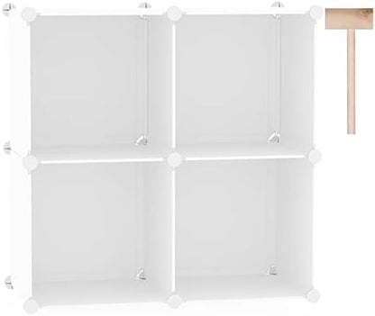 C&AHOME Plastic Cube Storage Organizer, 4-Cube Shelves Units, Milky