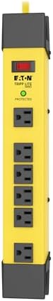 Tripp Lite Eaton TLM615SA Heavy Duty Power Strip with Surge Protection, 6 Outlets, 2700 Joules, Yellow Metal Housing, 15ft Cord, Keyhole Mounting Slots, Cord Wrap, Industrial Garage Work Shop Bench