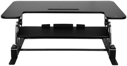 Monoprice Height‑Adjustable Gas Spring Dual Handle Sit‑Stand 36-inch Workstation Desk Converter with Keyboard Tray, High Strength Steel Frame, Waterproof Surface