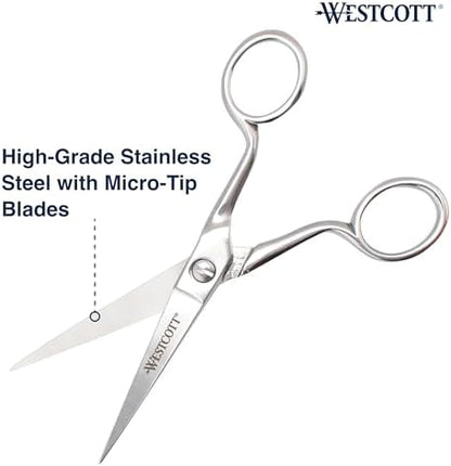 Westcott 6in Forged Paper and Fabric Scissors, Precision Scissors for Sewing and Crafts, Art, Office