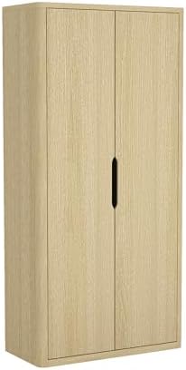 Manhattan Comfort Rivington Bookshelf 79 in Tall 5-Tier Bookcase, Modern Soft Close Storage Cabinet, Handle-Free, Round Corner Design for Living Room, Bedroom, or Home Office, Set of 3 in Natural Oak