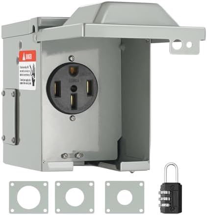 VEVOR 50 Amp RV Power Outlet Box, 125/250 Volt, Enclosed Lockable Outdoor RV Receptacle Box, NEMA 14-50R Weatherproof Electrical Panel, for RV Camper Trailer Motorhome Electric Car