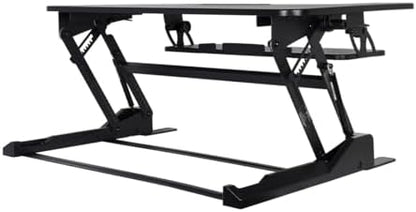 Monoprice Height‑Adjustable Gas Spring Dual Handle Sit‑Stand 36-inch Workstation Desk Converter with Keyboard Tray, High Strength Steel Frame, Waterproof Surface