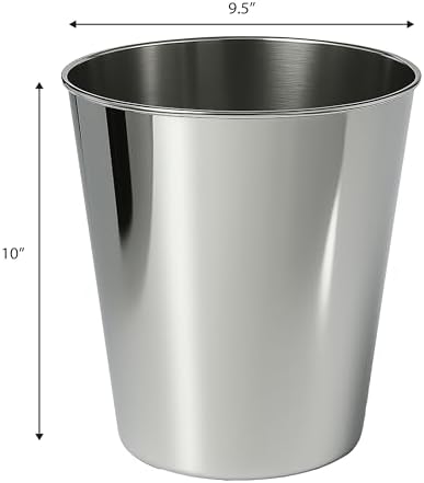 happimess Nolan 2 Gal Smooth Steel Wastebasket, Polished Steel, Set of 2