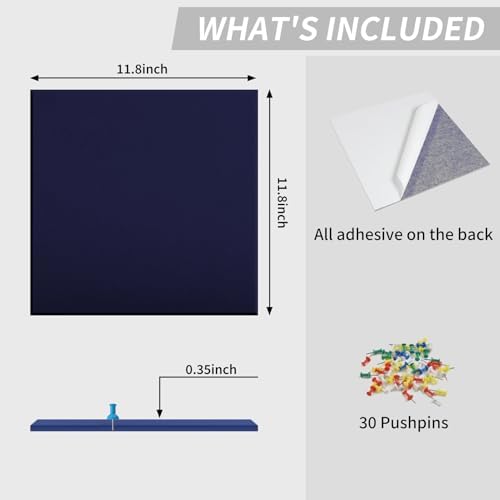48" x 36" Cork Board Alternative, 12 Pack Felt Bulletin Board Tiles with 30 Adhesive Tabs Wall Push Pin Board for Office Classroom Bedroom Decor