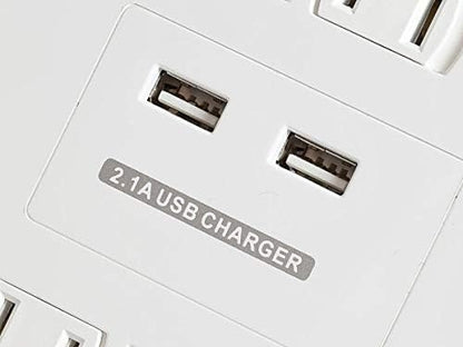 Monoprice Power & Surge - 12 Outlet Surge Protector Power Strip with 2 Built In 2.1A USB Charger Ports - 6 Feet - White | Cord UL Rated, 4, 230 Joules with Grounded and Protected Light Indicator
