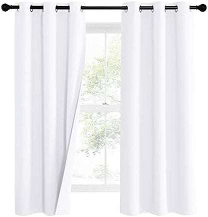 NICETOWN Sound Blocking White 100% Blackout Lined Curtains, 3 Thick Layers Completely Blackout Noise Control Window Treatment Insulated Drapes for Bedroom (1 Pair, 42 Width x 63 Length Each Panel)