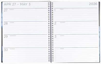 PlanAhead 2026 Planner - 11"x9.75" 15 Month Weekly & Monthly Academic Planner Notebook with Tabs - Black Grid Design - Spiral Calendar Agenda for School, Work & Office