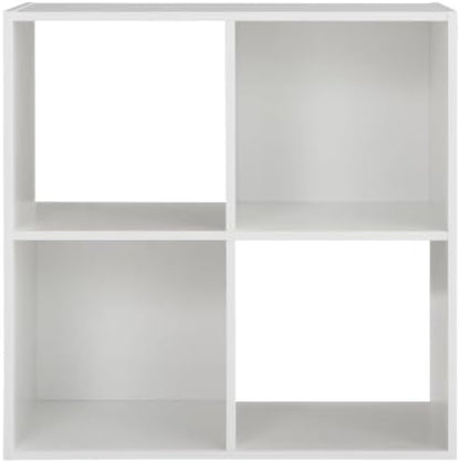 4 Cube Storage Organizer, 2x2 Modular Freestanding Cubby Shelf, Open Wooden Bookcase, Multipurpose Display Shelving Unit for Bedroom, Living Room, Closet and Home Decor, White