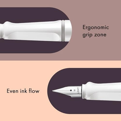 LAMY safari white - Fountain Pen with ergonomic grip & polished steel nib in size F - ideal for any Writing & Calligraphy - including LAMY T 10 blue cartridge - Right-Handed