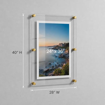 Azar Displays 105536-GLD Acrylic Floating Double Panel Wall Frame,24" x 36" Graphic Size, Overall Frame Size: 28" x 40", Gold