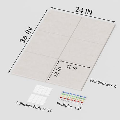 Neatsure Large Cork Board for Wall, 36" x 24" Bulletin Board with Pushpins, 6 Panels Felt Tiles Tack Push Pin Board for Office, Light Tan