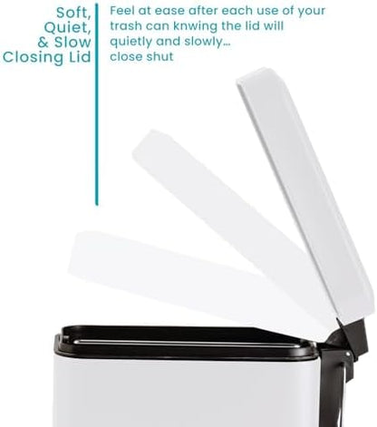 Home Zone Living 2-Pack 1.3 Gallon Small White Bathroom Trash Can with Lid and Step Pedal, Stainless Steel Wastebasket with Slim Design for Home and Office, 5 Liters