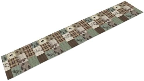 Rustic Moose Deer Bear Table Runner, Retro Vintage Bear Cottage Country Style Cabin Farmhouse Dinner Runner for Home Kitchen Dining Table Decoration 13"x60"