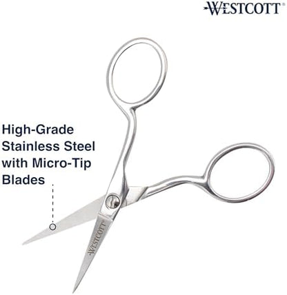 Westcott 4in Forged Paper and Fabric Scissors, Precision Scissors for Embroidery Detail, Sewing and Crafts