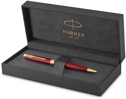 Parker Sonnet Ballpoint Pen | Red Lacquer with Gold Trim | Medium Point Black Ink | Gift Box