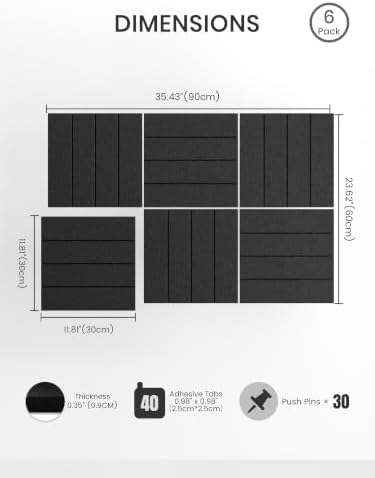 Bumusty 36" x 24" Large Cork Board Alternative, Black