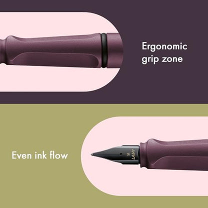 LAMY safari scarlet - Fountain Pen with ergonomic grip & polished steel nib in size M - ideal for any Writing & Calligraphy - including LAMY T 10 blue cartridge - Right-Handed