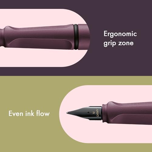 LAMY safari scarlet - Fountain Pen with ergonomic grip & polished steel nib in size B - ideal for any Writing & Calligraphy - including LAMY T 10 blue cartridge - Right-Handed
