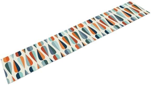 Mid Century Modern Table Runner Retro Blue Orange Grey Water Droplets Geometric Table Runner for Kitchen Dining Room Dining Table Decoration 13x108in