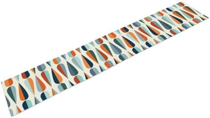 Mid Century Modern Table Runner Retro Blue Orange Grey Water Droplets Geometric Table Runner for Kitchen Dining Room Dining Table Decoration 13x108in