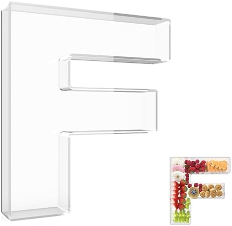 13.8" Extra Large Acrylic Letter Charcuterie Board Box, Reusable Fillable Letter Cake Candy Dish Display Serving Tray for Birthday Anniversary Party Decoration (F)