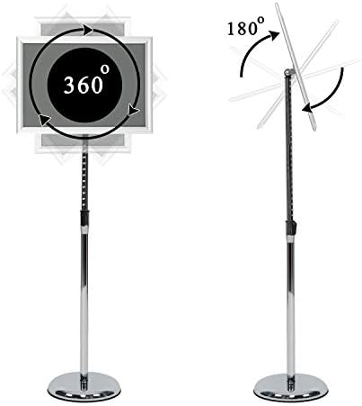 Pedestal Poster Sign Stand, Adjustable Aluminum 8.5 x 11 Floor Standing Sign Holder for Vertical and Horizontal View Sign Displayed, Silver