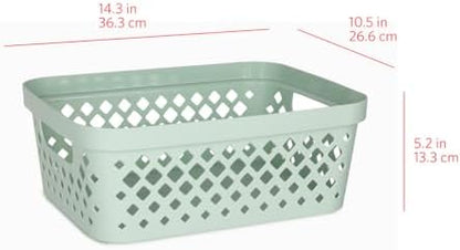 Glad Plastic Storage Basket Set, Value Pack of 6 | Open Storage Bins for Shelves, Bathroom, Pantry, Closet | Nesting Organizer Boxes with Handles, 2 Gallon, Sage