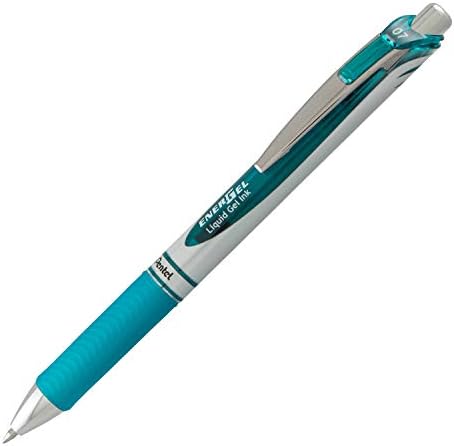 Pentel EnerGel RTX Retractable Liquid Gel Pen Metal Tip, 12 Pack, (0.7mm), Medium Line, Turquoise Blue, Box of 12 (BL77-S3)