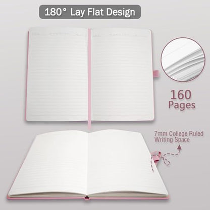 Heture Hardcover Notebooks, A5 Lined Journals Notebook for Writing 160 Pages, 8.2 x 5.5 inch, Classic Ruled Notebooks for College/Work/Travel (Pink, 1 Pack)
