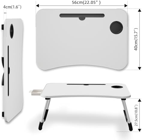 Lap Desk Bed Trays for Eating and Laptops Breakfast in Bed Tray for Sofa/Couch/Study/Reading/Writing with Cup Holder/Drawer On Low Sitting Floor Large Portable Foldable (White)