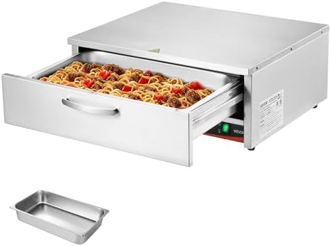 VEVOR Commercial Electric Drawer Warmer, Single-Drawer Stainless Steel Food Warmer, Freestanding Compact Warming Drawer Cabinet, 85°F–185°F Wide Temperature Range, for Restaurant, Hotel & Bakery