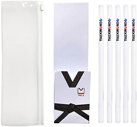TAE-S Taekwondo Pencils HB Wood Pencils with White Clear PVC Pencil Case - Perfect for Drawing, Sketching, Writing, Art - Gift Idea for Martial Arts Students 1 Pack of 5 Pencils