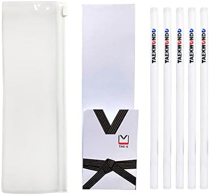 TAE-S Taekwondo Pencils HB Wood Pencils with White Clear PVC Pencil Case - Perfect for Drawing, Sketching, Writing, Art - Gift Idea for Martial Arts Students 1 Pack of 5 Pencils