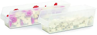 Akro-Mils 30094 Plastic Nesting ShelfMax Storage Bin Box, (24-Inch x 6-Inch x 6-Inch), Clear, (10-Pack)