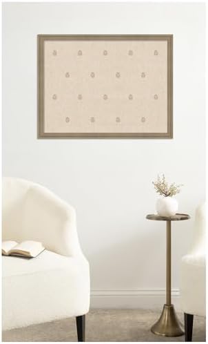 Kate and Laurel Framed Fabric Pinboard 26 x 20, Beige Botanical Block Print Printed Linen Classic Bulletin Board for Use as a Vision Board or Wall Organization, Florence Light Brown Frame