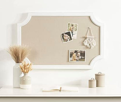 Hogan Framed Scalloped Decorative Wall Pinboard; White; 24 x 36; Rustic Modern Farmhouse Bulletin Board for Wall Organization and Decorative Displays
