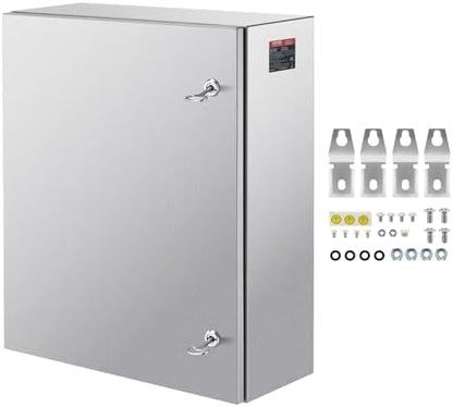 Steel Electrical Box, 24"x 20"x 8", 304 Stainless Steel Electrical Enclosure Box, Wall-Mounted Outdoor Electrical Electronic Equipment Enclosure with Mounting Plate Hinges Lock, IP66 Waterproof