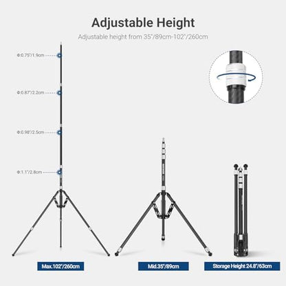 NEEWER Carbon Fiber Tripod Stand w Reversible Legs, 35"-102" Portable Lightweight Photography Light Stand for Strobe Softbox Ring Light Action Cam DSLR Streaming Recording, 6.6lb/3kg Max Load, ST260C